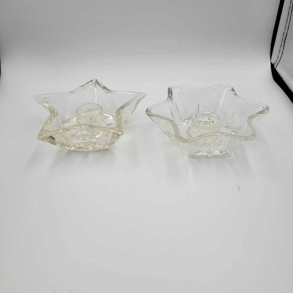 Vintage Clear Glass Taper Candle Holders - set of 2 - Picture 2 of 5